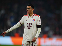 Jamal Musiala of Bayern Munich  controls the ball during the Champions League Round 4 match between Bayern Munich v Benfica at the Allianz a...