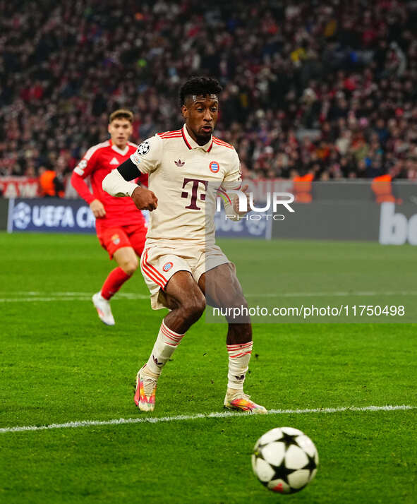 Kingsley Coman of Bayern Munich  controls the ball during the Champions League Round 4 match between Bayern Munich v Benfica at the Allianz...