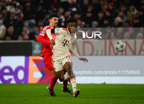 Kingsley Coman of Bayern Munich  controls the ball during the Champions League Round 4 match between Bayern Munich v Benfica at the Allianz...