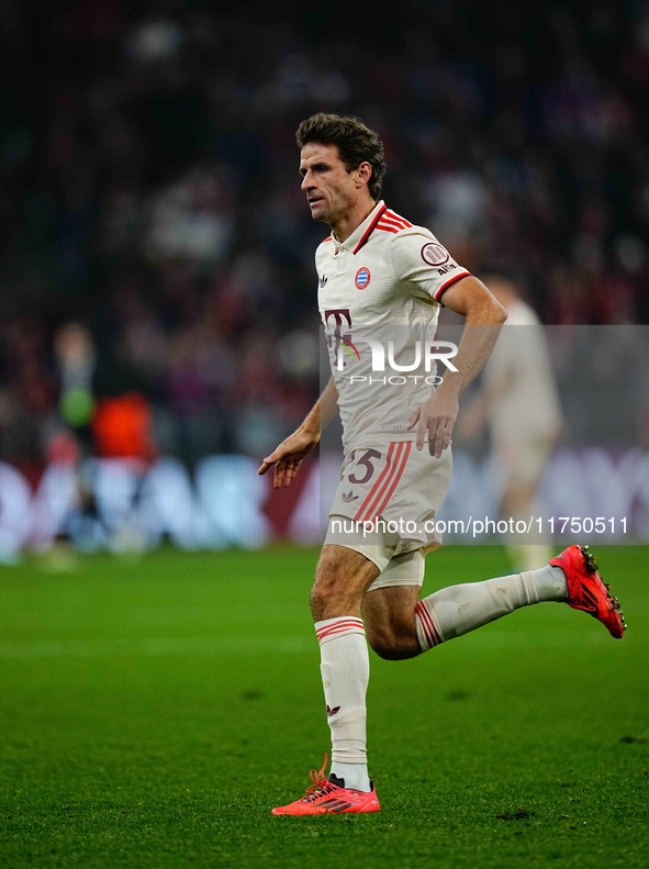 Thomas Muller of Bayern Munich  looks on during the Champions League Round 4 match between Bayern Munich v Benfica at the Allianz arena, Mun...