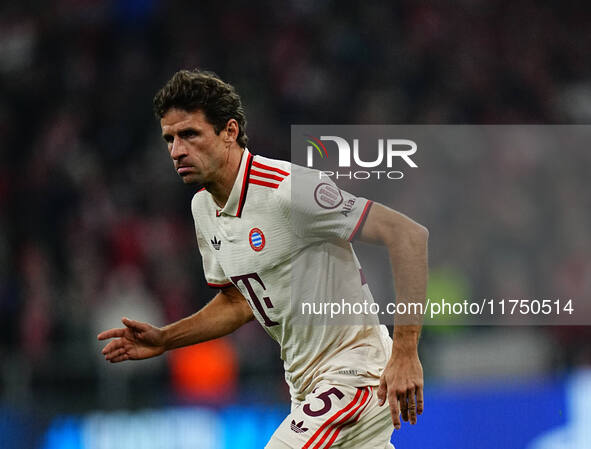 Thomas Muller of Bayern Munich  looks on during the Champions League Round 4 match between Bayern Munich v Benfica at the Allianz arena, Mun...