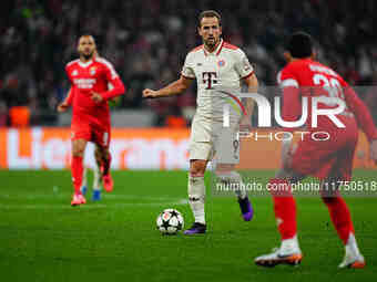 Harry Kane of Bayern Munich  controls the ball during the Champions League Round 4 match between Bayern Munich v Benfica at the Allianz aren...