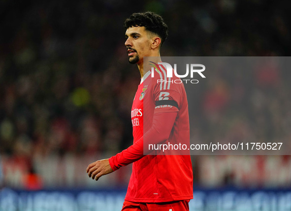 Tomas Araujo of Benfica  looks on during the Champions League Round 4 match between Bayern Munich v Benfica at the Allianz arena, Munich, Ge...