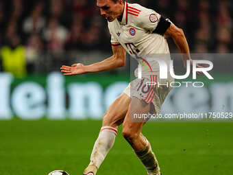 Joao Palhinha of Bayern Munich  controls the ball during the Champions League Round 4 match between Bayern Munich v Benfica at the Allianz a...