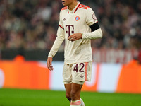 Jamal Musiala of Bayern Munich  looks on during the Champions League Round 4 match between Bayern Munich v Benfica at the Allianz arena, Mun...