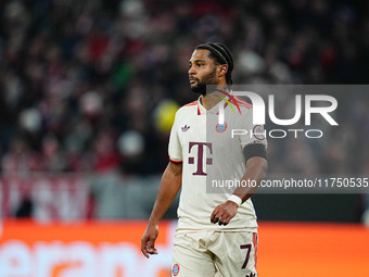 Serge Gnabry of Bayern Munich  looks on during the Champions League Round 4 match between Bayern Munich v Benfica at the Allianz arena, Muni...