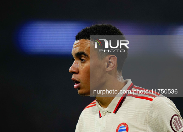 Jamal Musiala of Bayern Munich  looks on during the Champions League Round 4 match between Bayern Munich v Benfica at the Allianz arena, Mun...