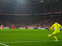 Anatoliy Trubin of Benfica  controls the ball during the Champions League Round 4 match between Bayern Munich v Benfica at the Allianz arena...