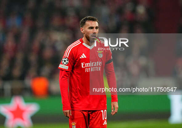 Orkun Kokcu of Benfica  looks on during the Champions League Round 4 match between Bayern Munich v Benfica at the Allianz arena, Munich, Ger...