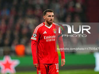 Orkun Kokcu of Benfica  looks on during the Champions League Round 4 match between Bayern Munich v Benfica at the Allianz arena, Munich, Ger...