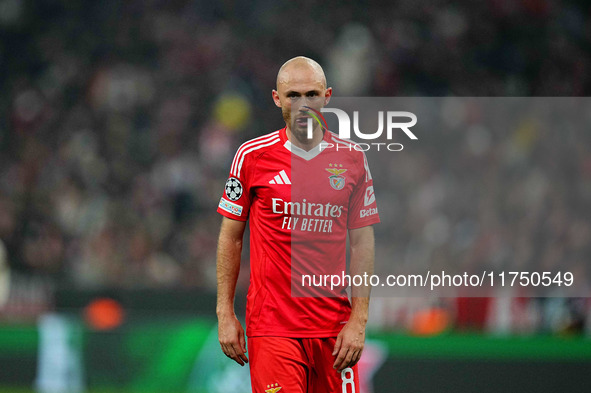 Fredrik Aursnes of Benfica  looks on during the Champions League Round 4 match between Bayern Munich v Benfica at the Allianz arena, Munich,...