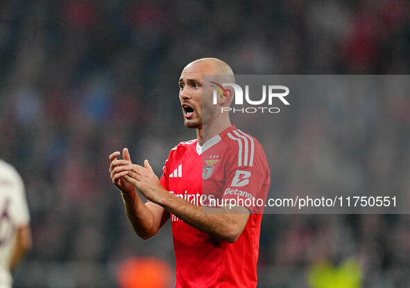 Fredrik Aursnes of Benfica  looks on during the Champions League Round 4 match between Bayern Munich v Benfica at the Allianz arena, Munich,...