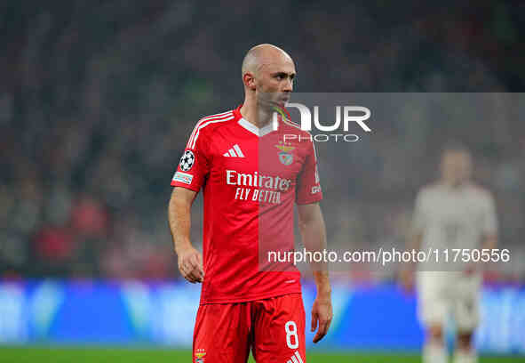 Fredrik Aursnes of Benfica  looks on during the Champions League Round 4 match between Bayern Munich v Benfica at the Allianz arena, Munich,...