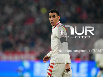 Jamal Musiala of Bayern Munich  looks on during the Champions League Round 4 match between Bayern Munich v Benfica at the Allianz arena, Mun...