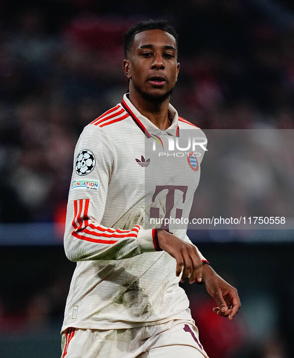 Michael Olise of Bayern Munich  looks on during the Champions League Round 4 match between Bayern Munich v Benfica at the Allianz arena, Mun...