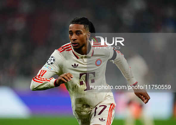 Michael Olise of Bayern Munich  looks on during the Champions League Round 4 match between Bayern Munich v Benfica at the Allianz arena, Mun...