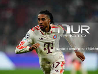 Michael Olise of Bayern Munich  looks on during the Champions League Round 4 match between Bayern Munich v Benfica at the Allianz arena, Mun...