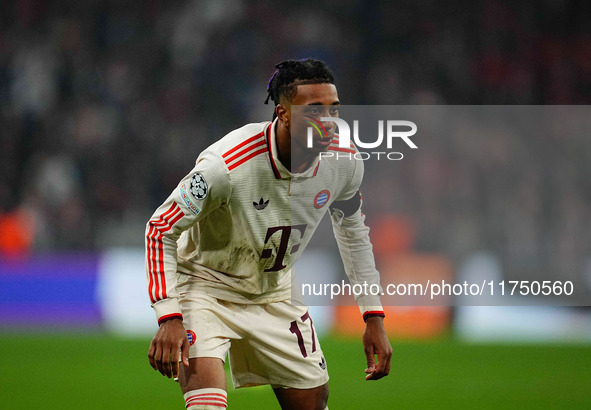 Michael Olise of Bayern Munich  looks on during the Champions League Round 4 match between Bayern Munich v Benfica at the Allianz arena, Mun...