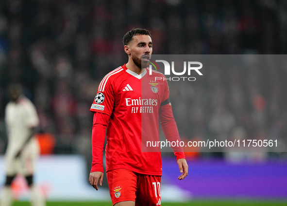 Orkun Kokcu of Benfica  looks on during the Champions League Round 4 match between Bayern Munich v Benfica at the Allianz arena, Munich, Ger...