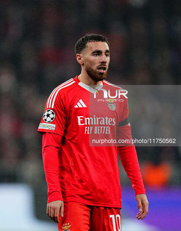 Orkun Kokcu of Benfica  looks on during the Champions League Round 4 match between Bayern Munich v Benfica at the Allianz arena, Munich, Ger...