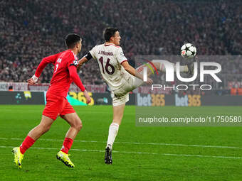 Joao Palhinha of Bayern Munich  controls the ball during the Champions League Round 4 match between Bayern Munich v Benfica at the Allianz a...