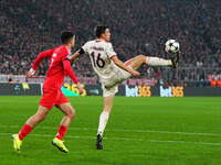 Joao Palhinha of Bayern Munich  controls the ball during the Champions League Round 4 match between Bayern Munich v Benfica at the Allianz a...