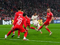 Serge Gnabry of Bayern Munich  shoots on goal during the Champions League Round 4 match between Bayern Munich v Benfica at the Allianz arena...