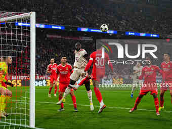 Dayot Upamecano of Bayern Munich  heads during the Champions League Round 4 match between Bayern Munich v Benfica at the Allianz arena, Muni...