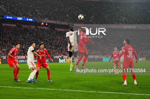 Dayot Upamecano of Bayern Munich  heads during the Champions League Round 4 match between Bayern Munich v Benfica at the Allianz arena, Muni...