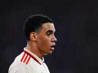 Jamal Musiala of Bayern Munich  looks on during the Champions League Round 4 match between Bayern Munich v Benfica at the Allianz arena, Mun...