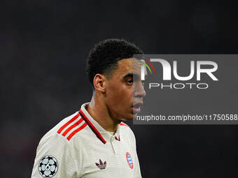 Jamal Musiala of Bayern Munich  looks on during the Champions League Round 4 match between Bayern Munich v Benfica at the Allianz arena, Mun...