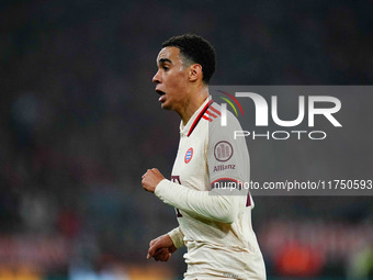 Jamal Musiala of Bayern Munich  looks on during the Champions League Round 4 match between Bayern Munich v Benfica at the Allianz arena, Mun...