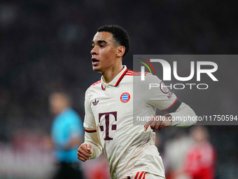 Jamal Musiala of Bayern Munich  looks on during the Champions League Round 4 match between Bayern Munich v Benfica at the Allianz arena, Mun...