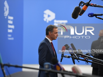 Alexander De Croo, Prime Minister of Belgium, arrives at the 5th European Political Community Summit in Budapest, Hungary, on November 7, a...