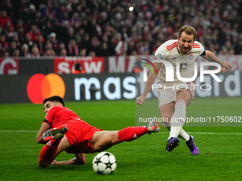 Harry Kane of Bayern Munich  shoots on goal during the Champions League Round 4 match between Bayern Munich v Benfica at the Allianz arena,...