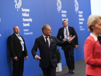 Donald Tusk, Prime Minister of Poland, arrives at the 5th European Political Community Summit in Budapest, Hungary, on November 7, a day aft...