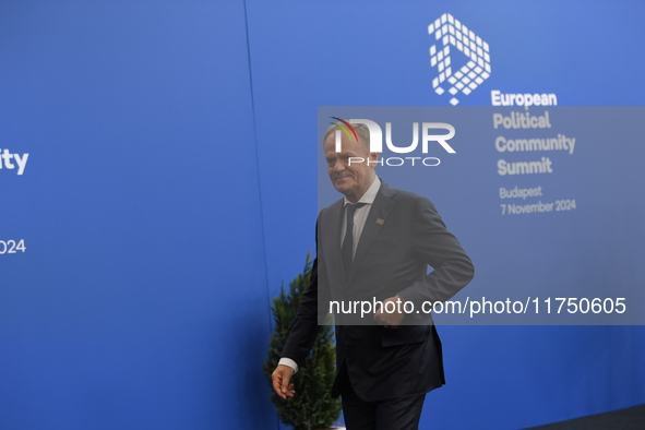 Donald Tusk, Prime Minister of Poland, arrives at the 5th European Political Community Summit in Budapest, Hungary, on November 7, a day aft...