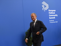 Donald Tusk, Prime Minister of Poland, arrives at the 5th European Political Community Summit in Budapest, Hungary, on November 7, a day aft...