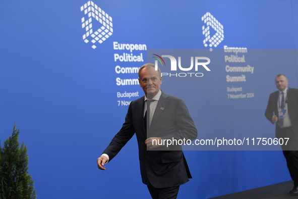 Donald Tusk, Prime Minister of Poland, arrives at the 5th European Political Community Summit in Budapest, Hungary, on November 7, a day aft...