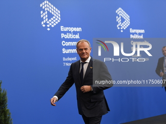 Donald Tusk, Prime Minister of Poland, arrives at the 5th European Political Community Summit in Budapest, Hungary, on November 7, a day aft...