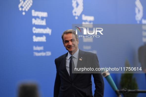 Kyriakos Mitsotakis, Prime Minister of Greece, arrives at the 5th European Political Community Summit in Budapest, Hungary, on November 7, a...