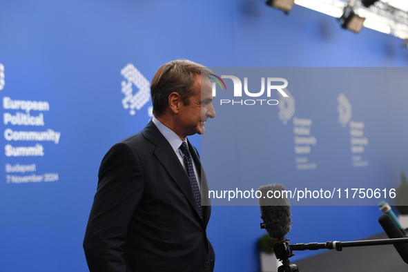 Kyriakos Mitsotakis, Prime Minister of Greece, arrives at the 5th European Political Community Summit in Budapest, Hungary, on November 7, a...