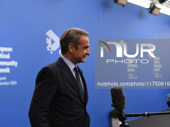 Kyriakos Mitsotakis, Prime Minister of Greece, arrives at the 5th European Political Community Summit in Budapest, Hungary, on November 7, a...