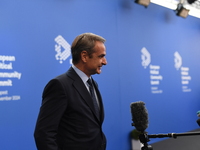 Kyriakos Mitsotakis, Prime Minister of Greece, arrives at the 5th European Political Community Summit in Budapest, Hungary, on November 7, a...