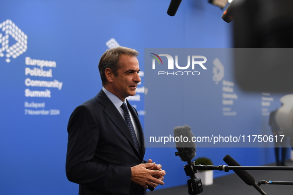 Kyriakos Mitsotakis, Prime Minister of Greece, arrives at the 5th European Political Community Summit in Budapest, Hungary, on November 7, a...