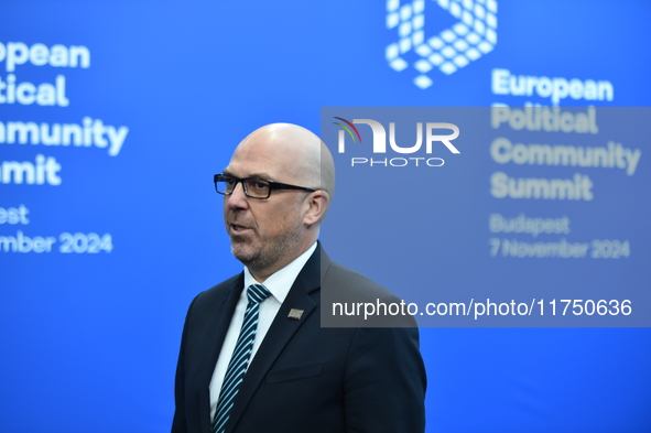 Daniel Risch, Prime Minister of Lithuania, arrives at the 5th European Political Community Summit in Budapest, Hungary, on November 7, a day...