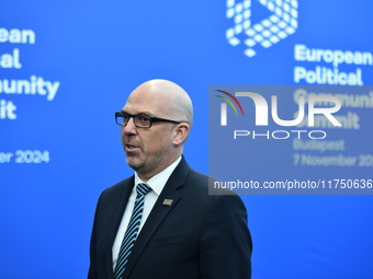 Daniel Risch, Prime Minister of Lithuania, arrives at the 5th European Political Community Summit in Budapest, Hungary, on November 7, a day...