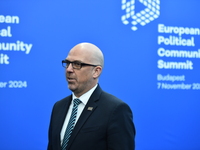 Daniel Risch, Prime Minister of Lithuania, arrives at the 5th European Political Community Summit in Budapest, Hungary, on November 7, a day...