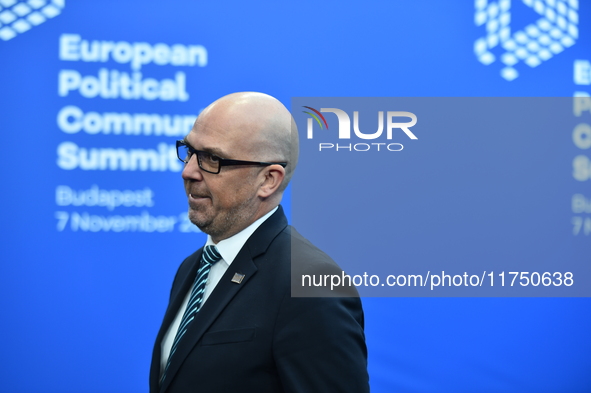 Daniel Risch, Prime Minister of Lithuania, arrives at the 5th European Political Community Summit in Budapest, Hungary, on November 7, a day...