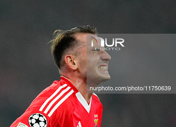 Kerem Akturkoglu of Benfica  gestures during the Champions League Round 4 match between Bayern Munich v Benfica at the Allianz arena, Munich...